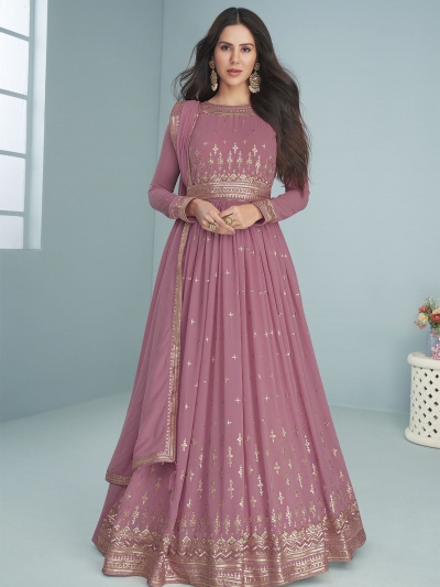 Georgette abaya style Anarkali suit in Purple colour 9293C